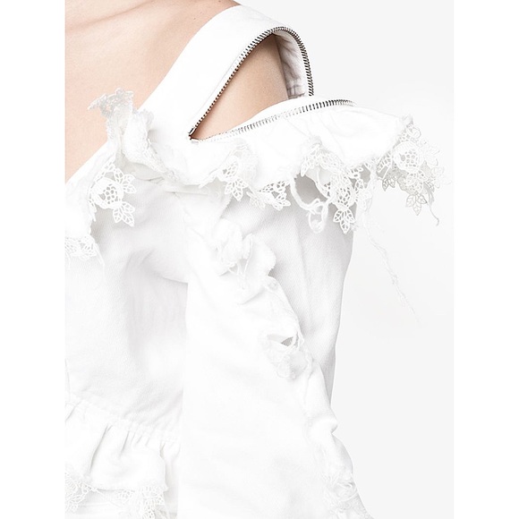 PREEN BY THORNTON BREGAZZI Ruffle Denim Off-Shoulder Top - Picture 8 of 10
